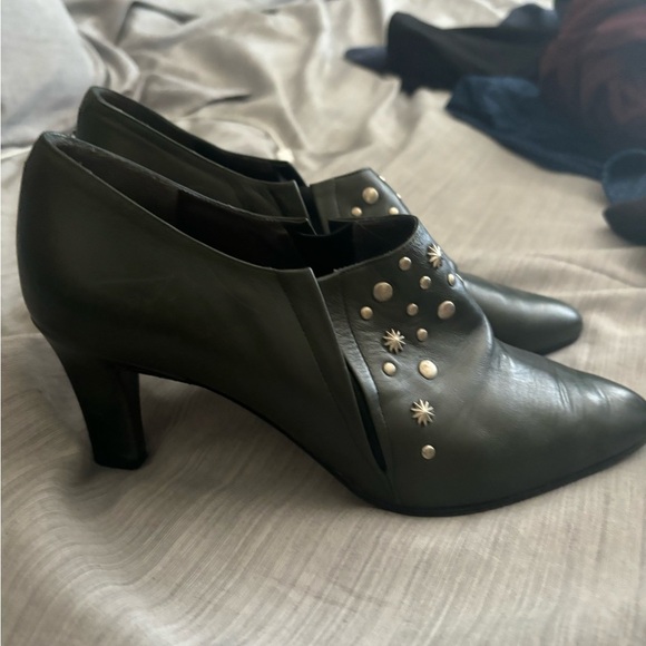 Franco Celin Pointed Toe Vero Cuoio Womens Heels Green Studded Point ToeSize 6 - Picture 3 of 12